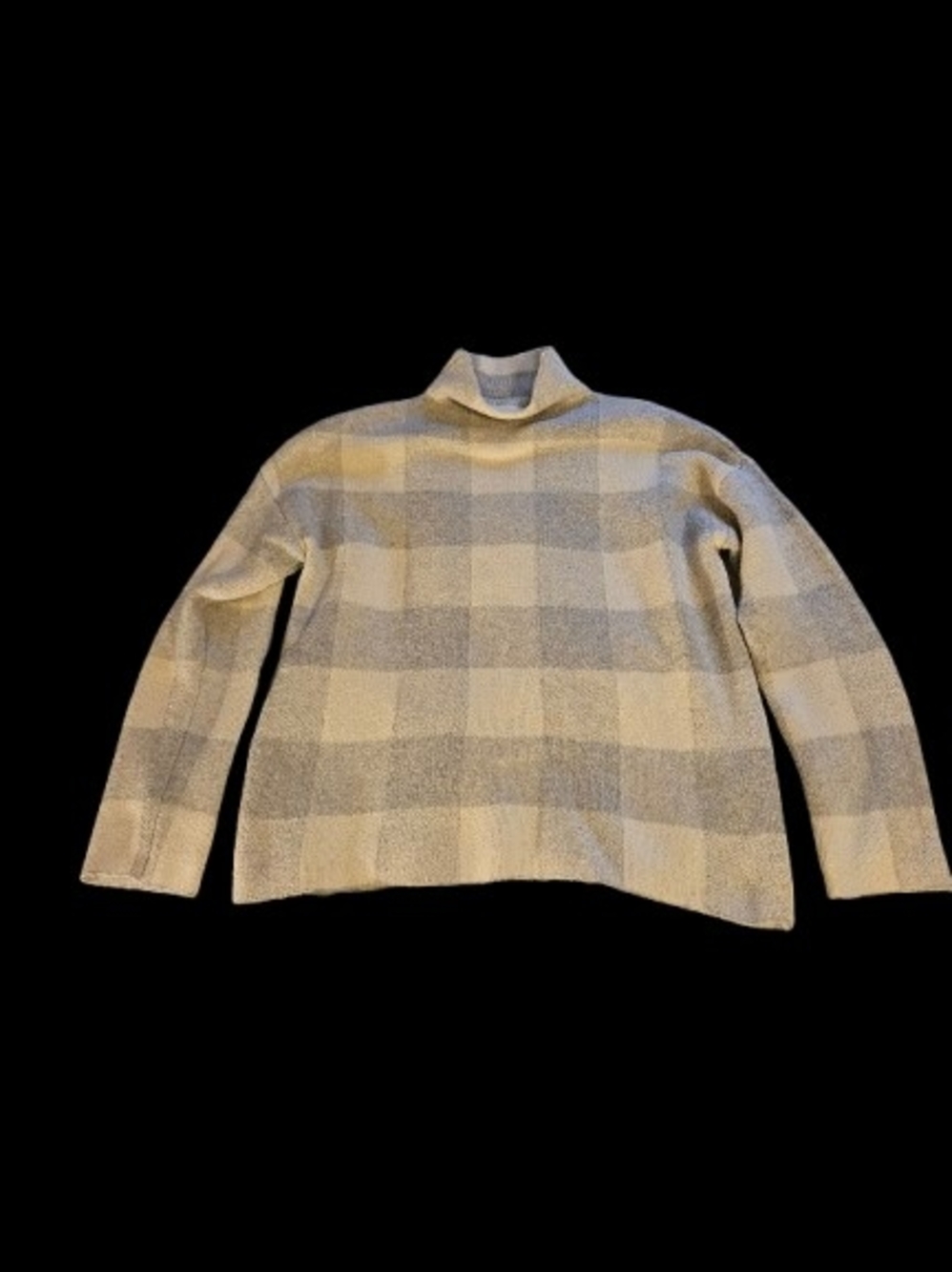Christian Siriano Cream and Gray Check Turtleneck Sweater